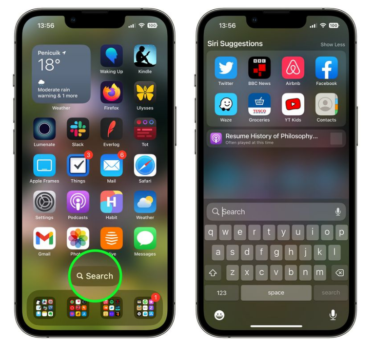和田苹果手机维修分享升级到 iOS 16 后，如何删除主屏幕上的搜索按钮 