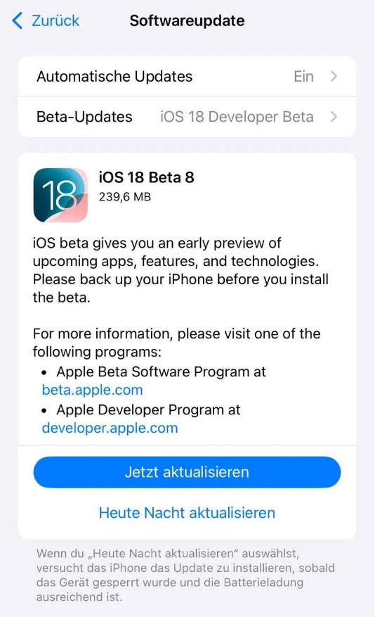 和田苹果手机维修分享苹果 iOS / iPadOS 18 开发者预览版 Beta 8 发布 